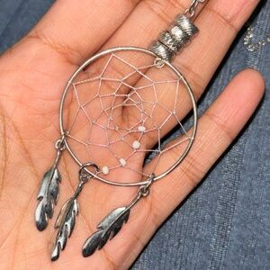 Long - Silvertone Dreamcatcher Pendant Necklace